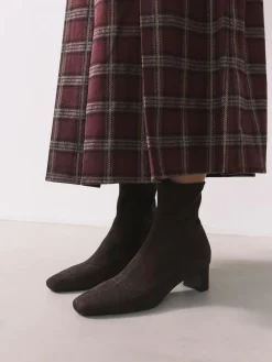 Online Next Standard/Wide Fit Chisel Toe Block Heel Sock Boots Chocolate Brown