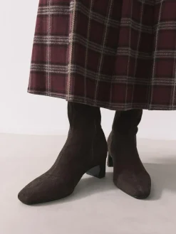 Online Next Standard/Wide Fit Chisel Toe Block Heel Sock Boots Chocolate Brown