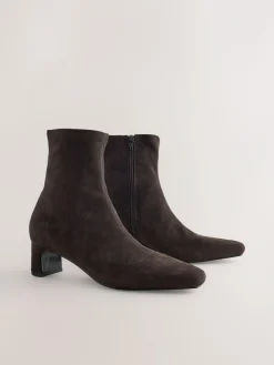 Online Next Standard/Wide Fit Chisel Toe Block Heel Sock Boots Chocolate Brown