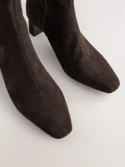 Online Next Standard/Wide Fit Chisel Toe Block Heel Sock Boots Chocolate Brown