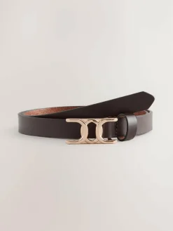 Sale Next Statement Buckle Skinny Leather Belt Chocolate Brown