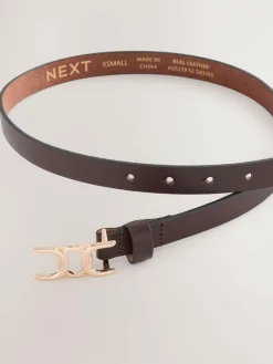 Sale Next Statement Buckle Skinny Leather Belt Chocolate Brown