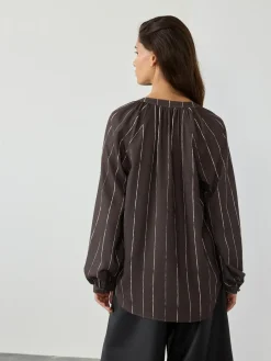 Discount Next Chocolate Brown Stripe Long Sleeve V-Neck Blouse