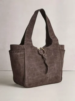 Next Chocolate Brown Suede Croc Effect Shoulder Bag^Women Bags