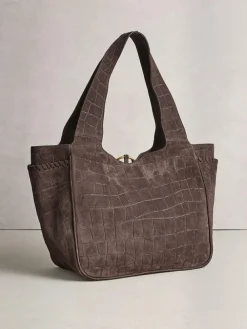 Next Chocolate Brown Suede Croc Effect Shoulder Bag^Women Bags