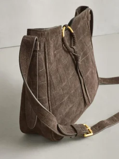 Hot Next Chocolate Brown Suede Croc Messenger Cross-Body Bag
