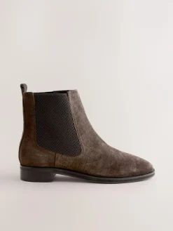 Next Chocolate Brown Suede Embossed Standard/Wide Fit Forever Comfort® Chelsea Ankle Boots^Women Boots & Wellies|Boots
