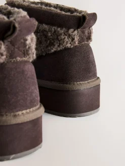 Discount Next Faux Fur Borg Platform Boots Chocolate Brown Suede