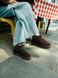 Discount Next Faux Fur Borg Platform Boots Chocolate Brown Suede