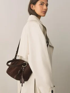 Next Chocolate Brown Suede Flower Charm Cross-Body Bag^Women Bags