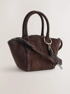 Next Chocolate Brown Suede Flower Charm Cross-Body Bag^Women Bags