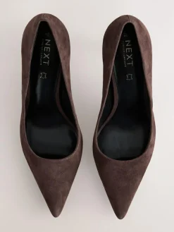 Next Chocolate Brown Suede Standard/Wide Fit Leather Mid Court Shoes^Women Heels