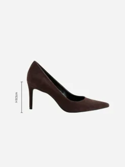 Next Chocolate Brown Suede Standard/Wide Fit Leather Mid Court Shoes^Women Heels