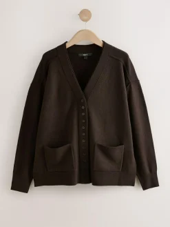 Next Chocolate Brown Supersoft V-Neck Cardigan With Pockets^Women Knitwear|Knitwear