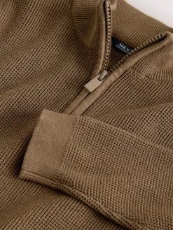 Best Next Textured Knitted Zip Neck Jumper (3-16yrs) Chocolate Brown