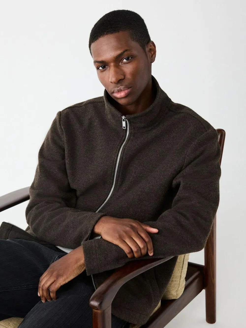 Discount Next Chocolate Brown Wool Look Zip Through Funnel Fleece