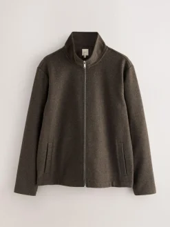 Discount Next Chocolate Brown Wool Look Zip Through Funnel Fleece