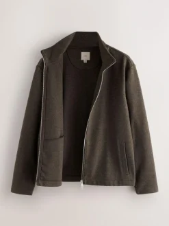 Discount Next Chocolate Brown Wool Look Zip Through Funnel Fleece