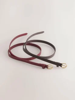 Next Chocolate Brown/Berry PU Skinny Belts 2 Pack^Women Belts