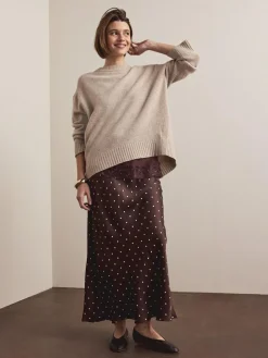 Discount Next Satin Midi Skirt Chocolate Brown/Cream Polka Dot