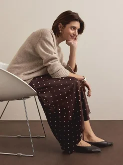 Discount Next Satin Midi Skirt Chocolate Brown/Cream Polka Dot