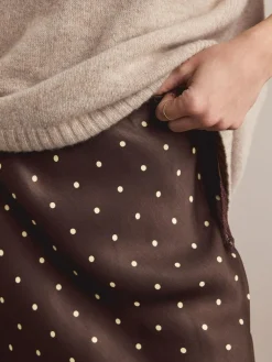 Discount Next Satin Midi Skirt Chocolate Brown/Cream Polka Dot