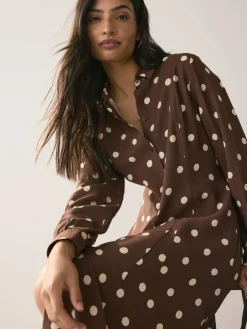 Next Printed Long Sleeve Shirt Dress^Women Midi Dresses