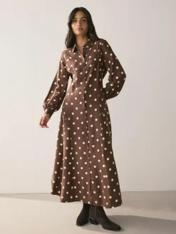 Next Printed Long Sleeve Shirt Dress^Women Midi Dresses