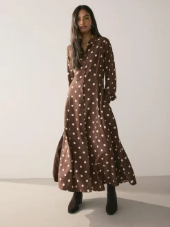 Next Printed Long Sleeve Shirt Dress^Women Midi Dresses