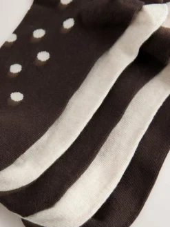 Online Next Ankle Socks 5 Pack Chocolate Brown/White Spot