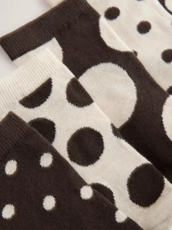 Online Next Ankle Socks 5 Pack Chocolate Brown/White Spot