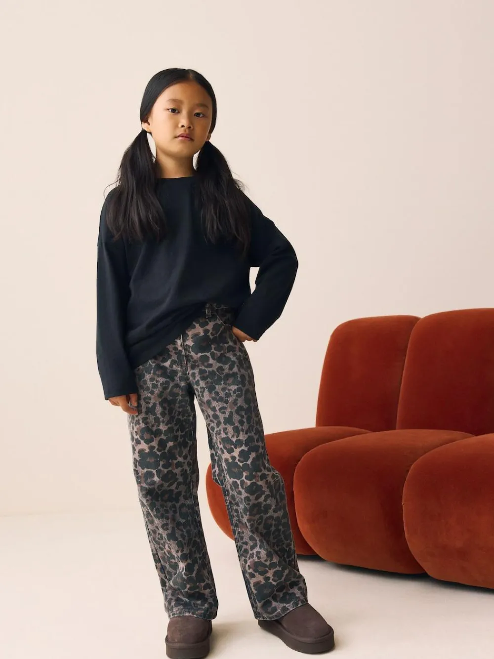 Discount Next Wide Leg Jeans (3-16yrs) Chocolate Leopard