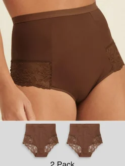 Sale Next Print Tummy Control Shaping Lace Back Brazilian Knickers 2 Pack Chocolate Nude