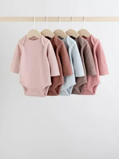 Next Chocolate Pink Long Sleeve Baby Bodysuits 5 Pack^ Newborn Clothing|Baby Girls