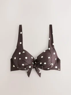 Discount Next Bow Front Padded Wired Bikini Top Chocolate/Cream Polka Dot