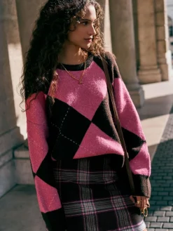 Next Chocolate/Pink Check Mini Skirt^Women Skirts