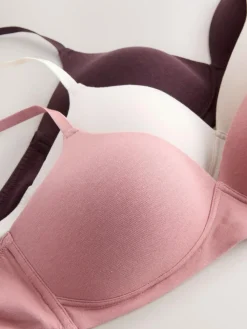 Discount Next Pad Non Wire Cotton Blend Ultimate Comfort Bras 3 Pack Chocolate/Pink/Cream