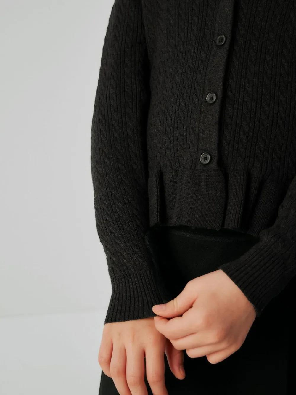 Clearance Clarks Black Cable Knit Frill School Cardigan