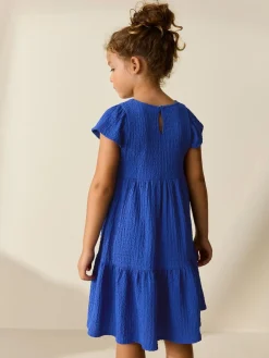 Online Next Angel Sleeve Crinkle Dress (3-16yrs) Cobalt Blue