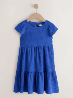 Online Next Angel Sleeve Crinkle Dress (3-16yrs) Cobalt Blue