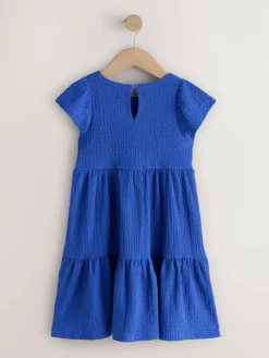 Online Next Angel Sleeve Crinkle Dress (3-16yrs) Cobalt Blue