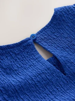 Online Next Angel Sleeve Crinkle Dress (3-16yrs) Cobalt Blue