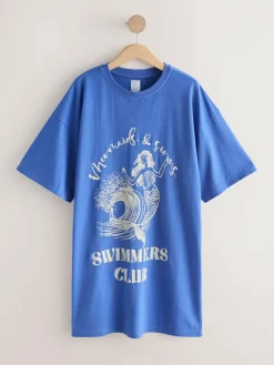 Next Cobalt Blue Graphic Nightie^Women All Night & Lounge|Nightwear