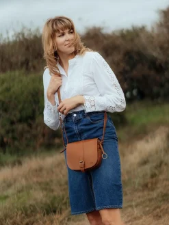 Clearance Conkca Fern Leather Cross-Body Bag Brown