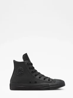 Converse Black Leather High Top Youth Trainers^BOY School Shoes|Boys Shoes