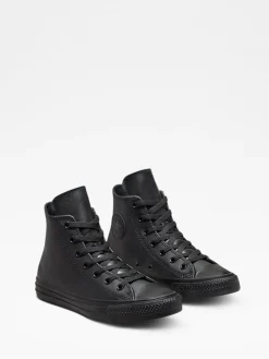 Converse Black Leather High Top Youth Trainers^BOY School Shoes|Boys Shoes