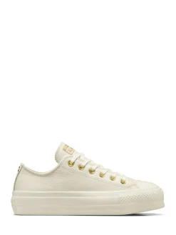 Best Converse White/Gold Chuck Taylor All Star Lift Mono Leather Low Trainers