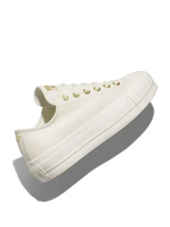 Best Converse White/Gold Chuck Taylor All Star Lift Mono Leather Low Trainers