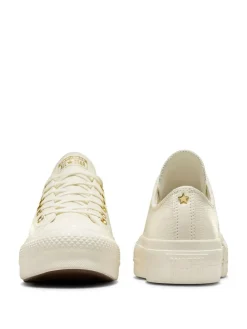 Best Converse White/Gold Chuck Taylor All Star Lift Mono Leather Low Trainers