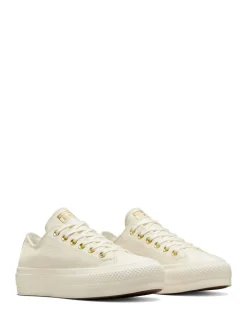 Best Converse White/Gold Chuck Taylor All Star Lift Mono Leather Low Trainers